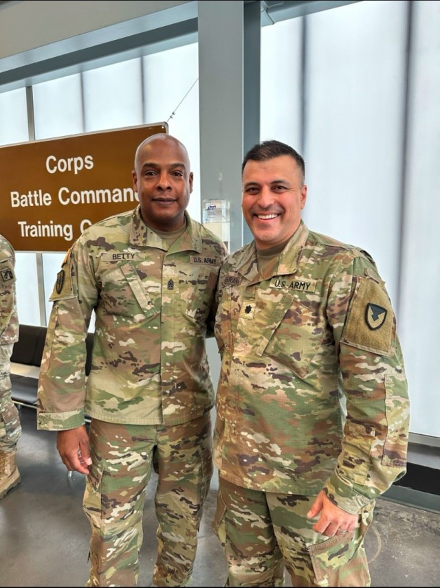 Command Sgt. Maj. Gregory Betty with Lt. Col. Aditya Khurana