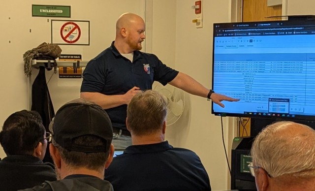 Aided by other Action Officers, Dan Jasper walked attending STRs through numerous modules during the two-week class at Aberdeen Proving Ground, MD.