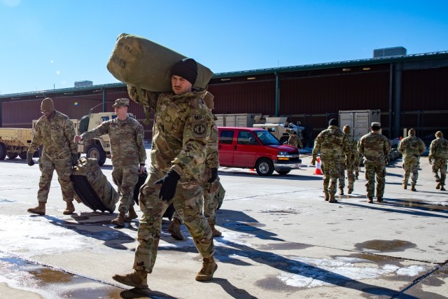 U.S. Army Soldiers from the 984th Military Police Company, 759th Military Police Battalion, 89th Military Police Brigade, prepare equipment at Fort Carson, Colo., Jan. 23, 2025, for a deployment to the southern border. U.S. Northern Command is...