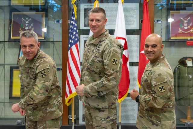Army garrison Soldiers in Korea don Eighth Army patches