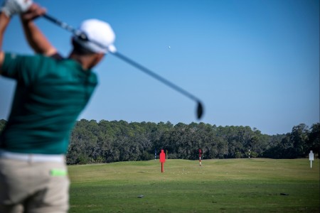 Army Capt. Peter Kim practices on the driving range during the 2025 Armed Forces Golf Championship at Marine Corps Recruit Depot, Parris Island, S.C., Feb. 25, 2025. (U.S. Army Photo by Sgt. 1st Class Thomas Calvert)