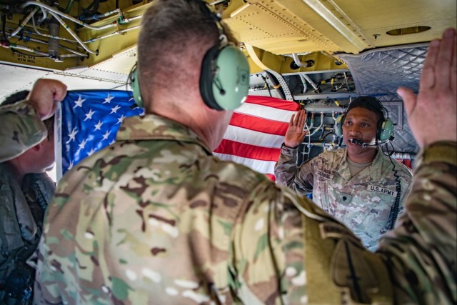 US Army South Soldiers make a soaring commitment by reenlisting over Guantanamo Bay