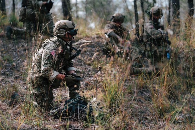 A Ranger assigned to the 3rd Battalion, 75th Ranger Regiment, Fort Benning, GA, prepares to launch a first-person view drone on 15 October 2024.
