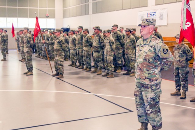 Soldiers from the Oregon National Guard&#39;s 1249th Engineer Battalion stand in formation during a change of command ceremony at the Anderson Readiness Center in Salem, Oregon, Sept. 8, 2024. The battalion is preparing for a year-long...