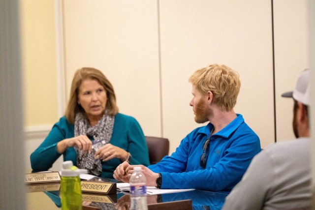 Hydraulic engineer and FY25 LDP participant Micheal Mansfield as President Truman listening to the briefing, he received from the LDP facilitator Rebecca Boyle who played the role of Robert Oppenheimer in the “End the War with Japan”...