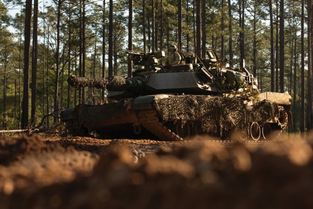 U.S. Army Soldiers assigned to 1st Battalion, 64th Armor Regiment, 3rd Infantry Division, scan the area for potential enemy contact during Marne Focus at Fort Stewart, Georgia, April 7, 2024. Modern warfare is waged in every domain. Dogface...
