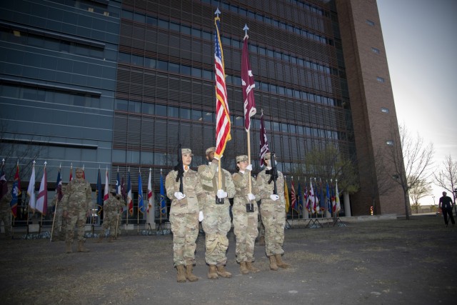 Members of Brooke Army Medical Center’s Honor Guard present the colors at a change of responsibility ceremony outside BAMC, Joint Base San Antonio – Fort Sam Houston, Texas, March 13, 2025. During the ceremony, outgoing Command Sgt. Maj....