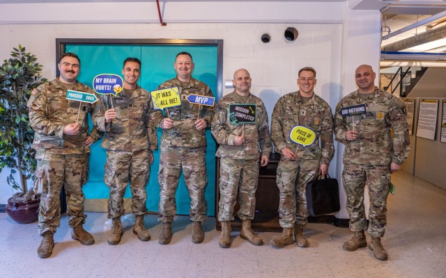 Multiple Medical Recruiting Brigade Soldiers complete the new Sexual Harassment and Assault Response Program bar scene challenge room at Fort Knox, Kentucky, Feb. 12, 2025.