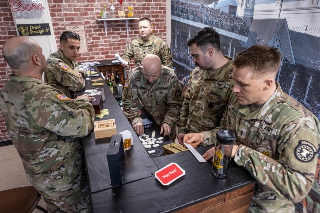 Multiple Medical Recruiting Brigade Soldiers complete the new Sexual Harassment and Assault Response Program bar scene challenge room at Fort Knox, Kentucky, Feb. 12, 2025.