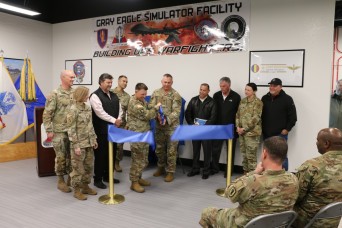 2-13th Aviation Regiment cuts ribbon on new Gray Eagle Simulator Training Facility