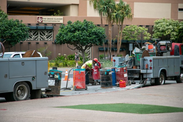 Road work begins along Kalia Road in Waikiki March 18 as a major repaving and sidewalk repair project gets underway. The U.S. Army Garrison Hawaii and U.S. Army Corps of Engineers, Honolulu District, are partnering on the $5.85 million project,...