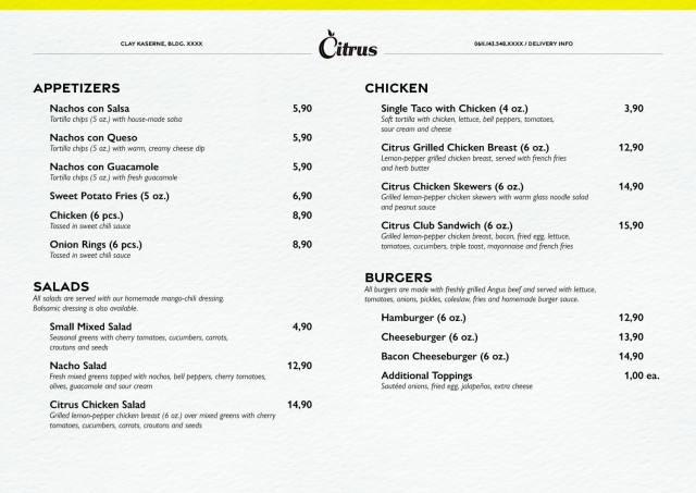 Citrus Menu, pg. 1