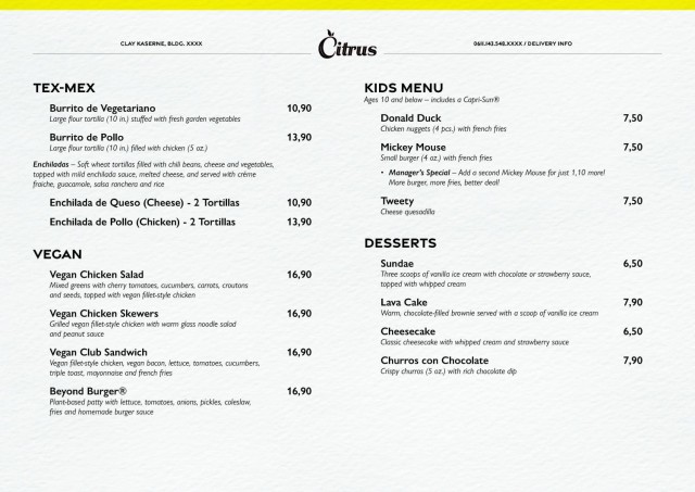 Citrus Menu, pg. 2
