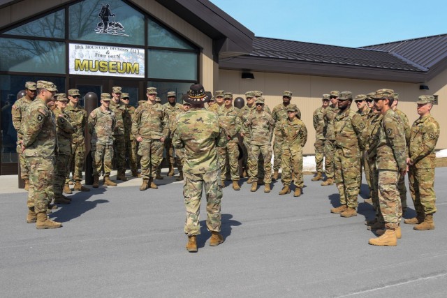 Command Sgt. Maj. Christopher Tichenor, senior enlisted advisor of the 6th Squadron, 6th Cavalry Regiment, 10th Combat Aviation Brigade, 10th Mountain Division (LI) spoke to Soldiers, March 14, 2025, at the 10th Mountain Division and Fort Drum...