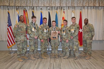 Norwich ROTC Cadets recognized at the Bataan Memorial Death March closing ceremony as the fastest-team