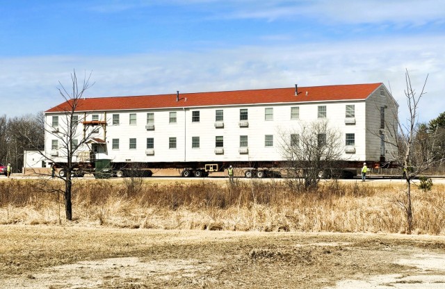 Contractors take advantage of good weather; successfully move third of five World War II-era barracks at Fort McCoy