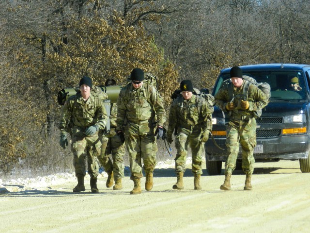 ROTC cadets with an Army ROTC unit participate in the Northern Warfare Challenge on Feb. 21, 2025, at Fort McCoy, Wis. There were 54 teams competing in the challenge from universities and colleges all over the United States. At Fort McCoy, cadets...