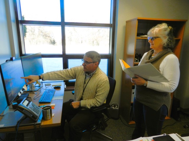 Fort McCoy Civilian Personnel Office Chief Ben Finn and Management Analyst Dixie Dettinger work on a project Feb. 20, 2025, in building 2187 at Fort McCoy, Wis. They are both part of the newly established Civilian Personnel Office at the...