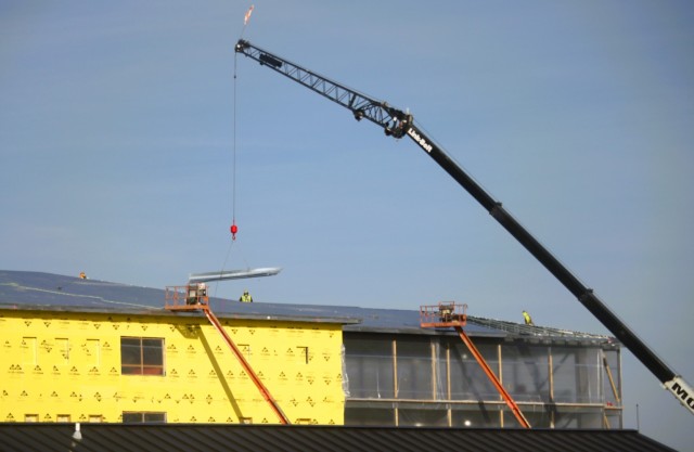 Contractors work on a new $27.3 million transient training troops barracks project, known as the Fort McCoy East Barracks Project, on March 12, 2025, at Fort McCoy, Wis. Contractors began in May 2024 getting the site set up for the fourth...