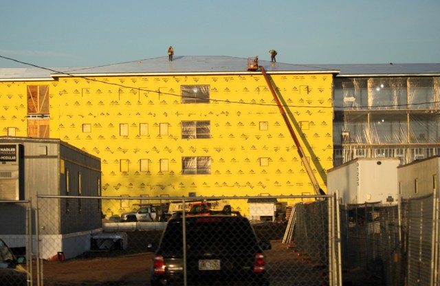 Contractors work on a new $27.3 million transient training troops barracks project, known as the Fort McCoy East Barracks Project, on March 13, 2025, at Fort McCoy, Wis. Contractors began in May 2024 getting the site set up for the fourth...