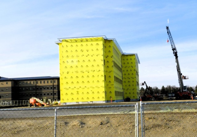 Contractors work on a new $27.3 million transient training troops barracks project, known as the Fort McCoy East Barracks Project, on March 3, 2025, at Fort McCoy, Wis. Contractors began in May 2024 getting the site set up for the fourth transient...