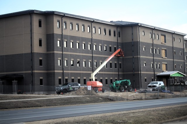 The construction area for a new $28.08 million barracks building is shown March 17, 2025, at Fort McCoy, Wis., as progress on the facility continues. The contractor for the project, BlindermanPower (Construction), received the notice to proceed...