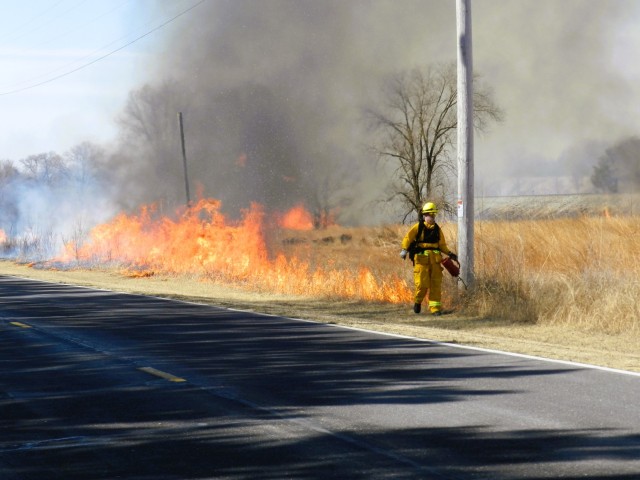 Members of the Fort McCoy prescribed burn team oversee a prescribed burn March 13, 2025, on South Post at Fort McCoy, Wis. The post prescribed burn team includes personnel with the Fort McCoy Directorate of Emergency Services Fire Department;...