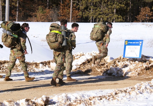 ROTC cadets compete in the Northern Warfare Challenge on Feb. 21, 2025, at Fort McCoy, Wis. ROTC teams with U.S. Army Cadet Command came from all around the United States as they battled through a wide variety of challenges and long ruck marching...