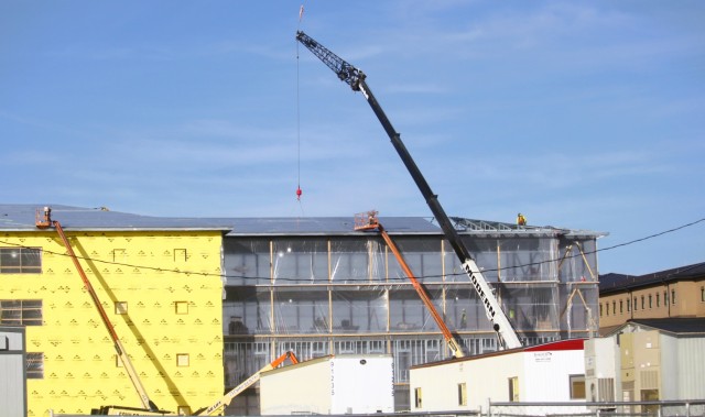 Contractors work on a new $27.3 million transient training troops barracks project, known as the Fort McCoy East Barracks Project, on March 12, 2025, at Fort McCoy, Wis. Contractors began in May 2024 getting the site set up for the fourth...