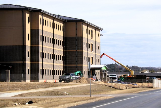 The construction area for a new $28.08 million barracks building is shown March 17, 2025, at Fort McCoy, Wis., as progress on the facility continues. The contractor for the project, BlindermanPower (Construction), received the notice to proceed...