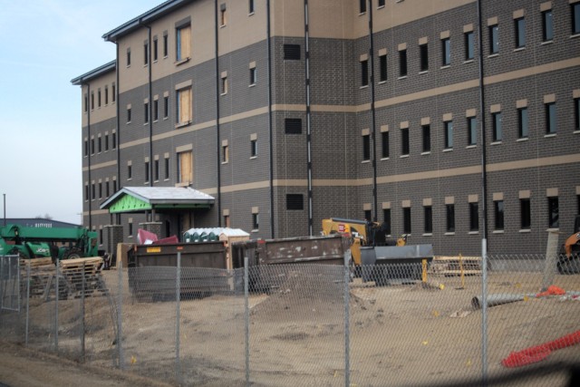 The construction area for a new $28.08 million barracks building is shown March 13, 2025, at Fort McCoy, Wis., as progress on the facility continues. The contractor for the project, BlindermanPower (Construction), received the notice to proceed...