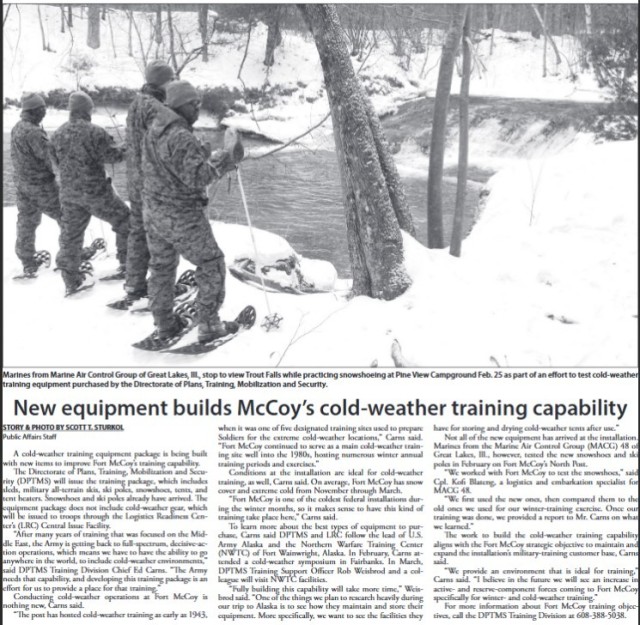 This is a news clipping from the March 13, 2015, edition of The Real McCoy newspaper at Fort McCoy, Wis. During that time, the installation was continuing its mission training service members largely from the Army Reserve and National Guard. (U.S....