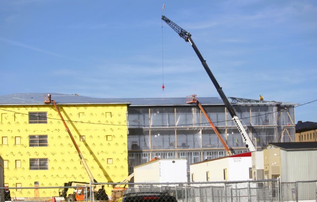 Contractors work on a new $27.3 million transient training troops barracks project, known as the Fort McCoy East Barracks Project, on March 12, 2025, at Fort McCoy, Wis. Contractors began in May 2024 getting the site set up for the fourth...