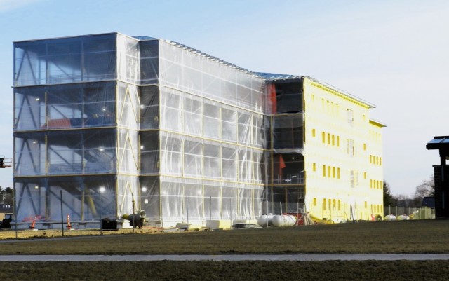 Contractors work on a new $27.3 million transient training troops barracks project, known as the Fort McCoy East Barracks Project, on March 3, 2025, at Fort McCoy, Wis. Contractors began in May 2024 getting the site set up for the fourth transient...