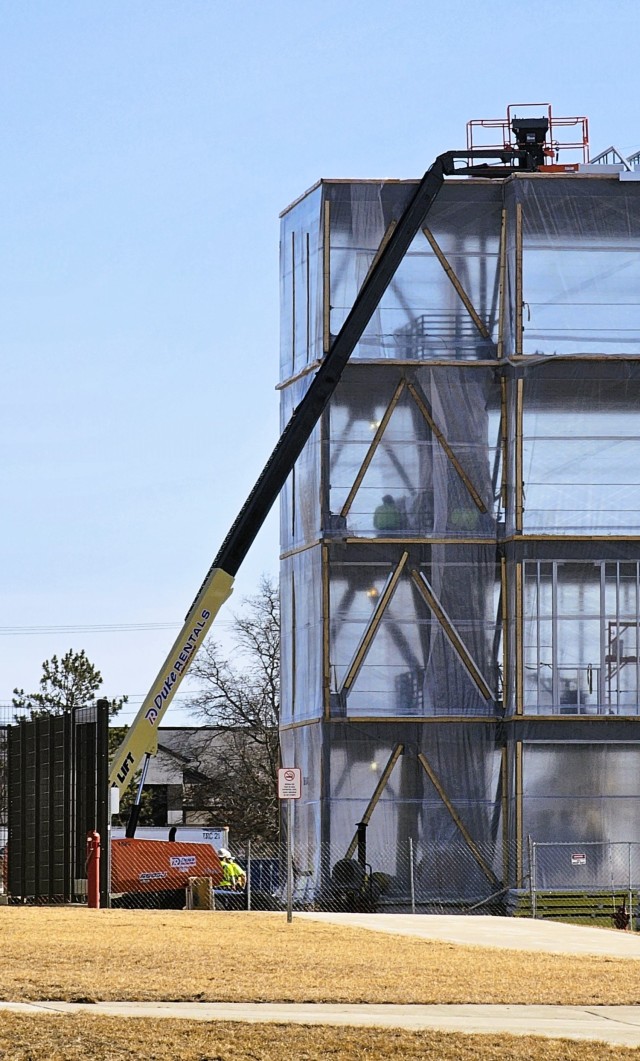 Contractors work on a new $27.3 million transient training troops barracks project, known as the Fort McCoy East Barracks Project, on March 10, 2025, at Fort McCoy, Wis. Contractors began in May 2024 getting the site set up for the fourth...