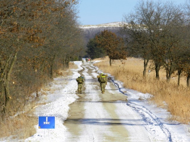 ROTC cadets with an Army ROTC unit participate in the Northern Warfare Challenge on Feb. 21, 2025, at Fort McCoy, Wis. There were 54 teams competing in the challenge from universities and colleges all over the United States. At Fort McCoy, cadets...