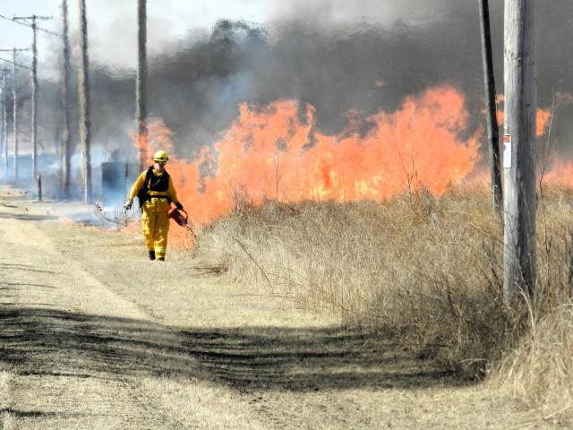 Members of the Fort McCoy prescribed burn team oversee a prescribed burn March 13, 2025, on South Post at Fort McCoy, Wis. The post prescribed burn team includes personnel with the Fort McCoy Directorate of Emergency Services Fire Department;...
