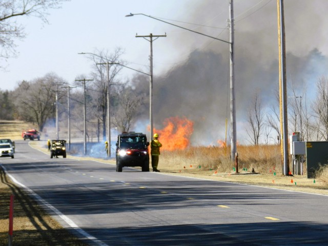 Members of the Fort McCoy prescribed burn team oversee a prescribed burn March 13, 2025, on South Post at Fort McCoy, Wis. The post prescribed burn team includes personnel with the Fort McCoy Directorate of Emergency Services Fire Department;...