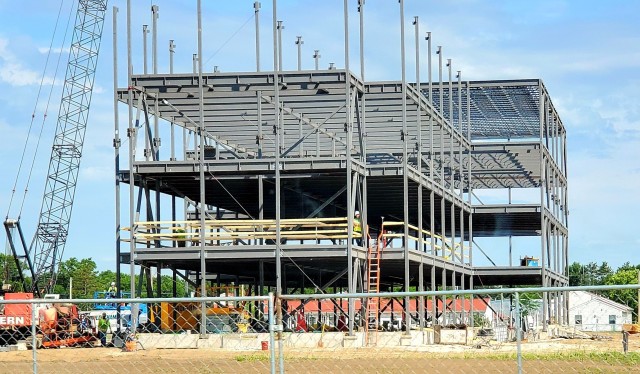 An area of the 1600 block of the cantonment area of the installation is shown July 24, 2020, where a new multi-million dollar barracks is being built at Fort McCoy, Wis. Contractor L.S. Black Constructors was awarded a $20.6 million contract to...