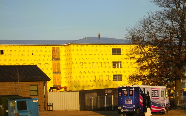 Contractors work on a new $27.3 million transient training troops barracks project, known as the Fort McCoy East Barracks Project, on March 13, 2025, at Fort McCoy, Wis. Contractors began in May 2024 getting the site set up for the fourth...