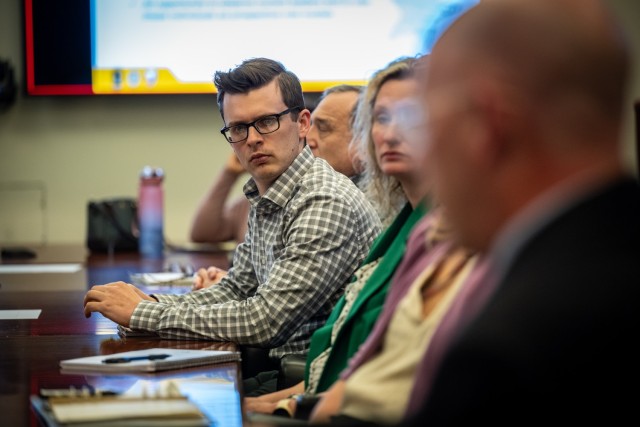 A mentee listens as Charles J. Westgate III, Chief, Talent Management Division, G-1, goes over the Surface Deployment and Distribution Command Mentorship Program outline and program goals with mentors and mentees during a kick-off briefing March...
