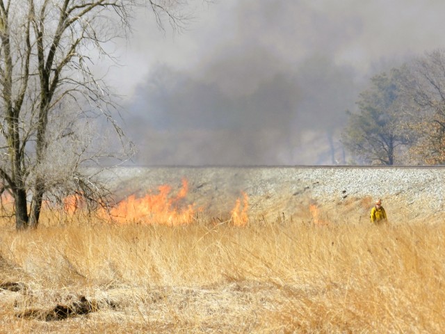 Members of the Fort McCoy prescribed burn team oversee a prescribed burn March 13, 2025, on South Post at Fort McCoy, Wis. The post prescribed burn team includes personnel with the Fort McCoy Directorate of Emergency Services Fire Department;...
