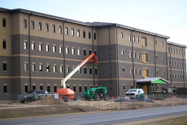 The construction area for a new $28.08 million barracks building is shown March 17, 2025, at Fort McCoy, Wis., as progress on the facility continues. The contractor for the project, BlindermanPower (Construction), received the notice to proceed...