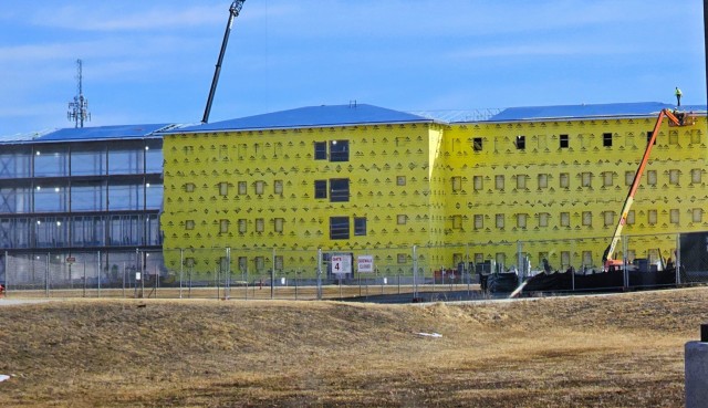 Contractors work on a new $27.3 million transient training troops barracks project, known as the Fort McCoy East Barracks Project, on March 10, 2025, at Fort McCoy, Wis. Contractors began in May 2024 getting the site set up for the fourth...