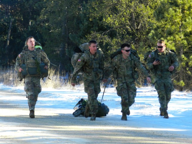 ROTC cadets with an Army ROTC unit participate in the Northern Warfare Challenge on Feb. 21, 2025, at Fort McCoy, Wis. There were 54 teams competing in the challenge from universities and colleges all over the United States. At Fort McCoy, cadets...