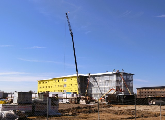 Contractors work on a new $27.3 million transient training troops barracks project, known as the Fort McCoy East Barracks Project, on March 13, 2025, at Fort McCoy, Wis. Contractors began in May 2024 getting the site set up for the fourth...