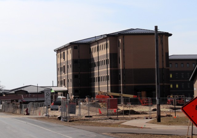 The construction area for a new $28.08 million barracks building is shown March 14, 2025, at Fort McCoy, Wis., as progress on the facility continues. The contractor for the project, BlindermanPower (Construction), received the notice to proceed...