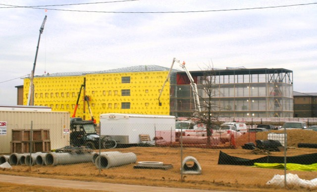 Contractors work on a new $27.3 million transient training troops barracks project, known as the Fort McCoy East Barracks Project, on March 3, 2025, at Fort McCoy, Wis. Contractors began in May 2024 getting the site set up for the fourth transient...