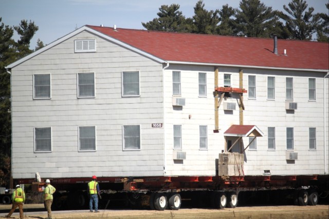 Contractors take advantage of good weather; successfully move third of five World War II-era barracks at Fort McCoy