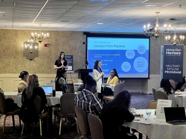 Laurie Richter, an Army wife at Fort Stewart, attended the event and participated in a mock elevator pitch in preparation for the hiring event on day two.